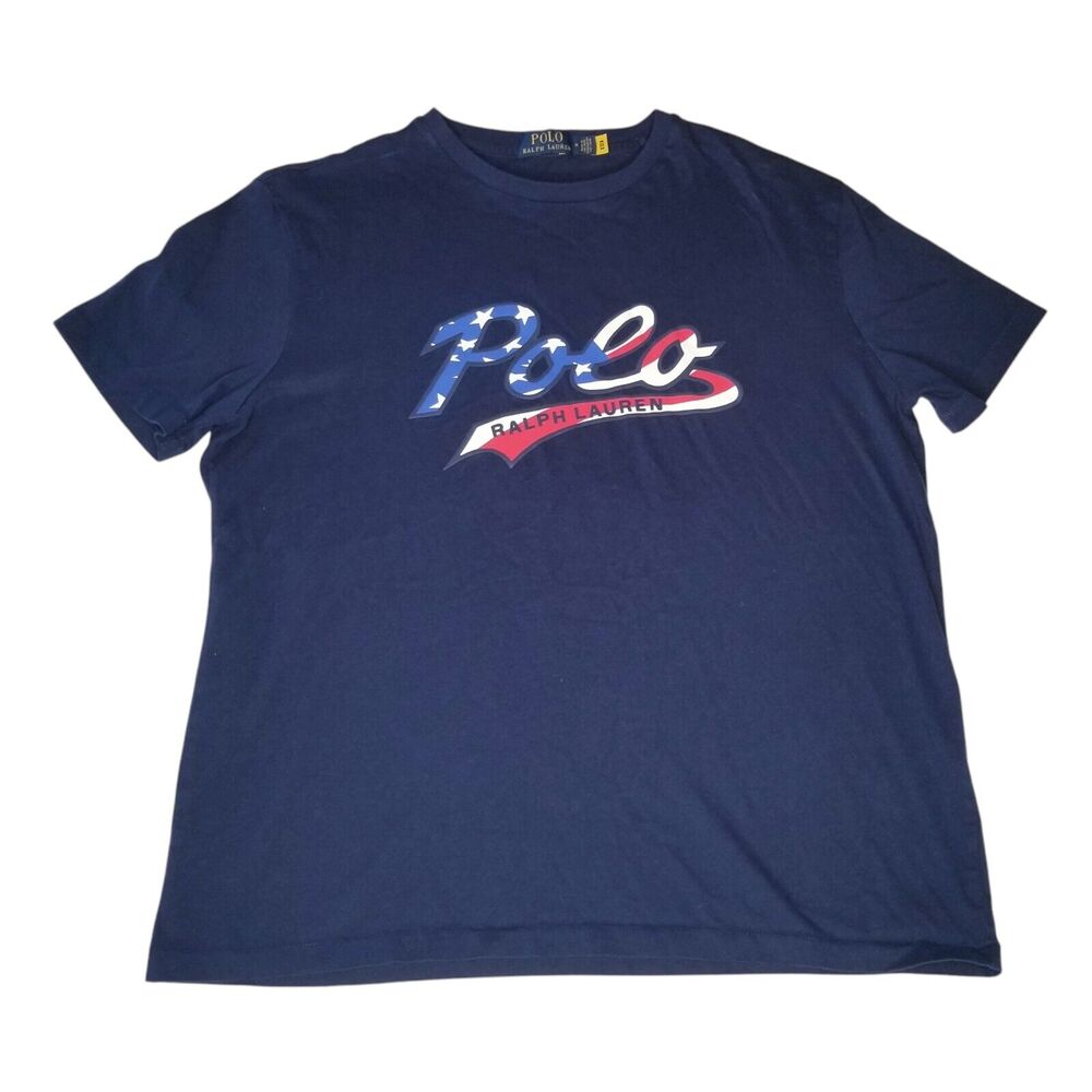 Ralph Lauren Polo Script USA Flag Americana T-Shirt Navy Blue Men's Medium